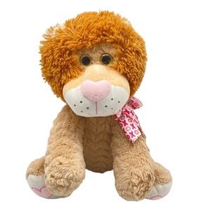 HugFun Plush Valentine Lion Stuffed Animal Toy XOXO Ribbon Heart Tan 15"